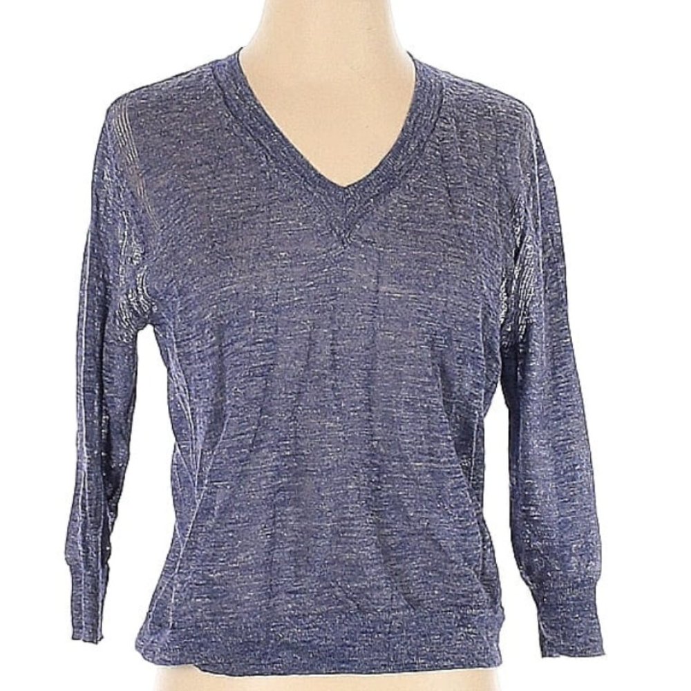 J CREW Linen blend V Neck indigo blue sweater XXS Extra Small top shirt blouse